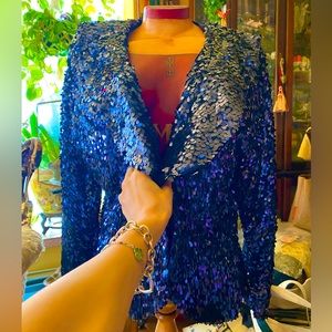 Vintage Pierre Cardin Blue Sequence Blazer with Shoulder Pads